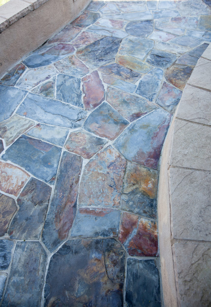 Natural slate stone entryway.